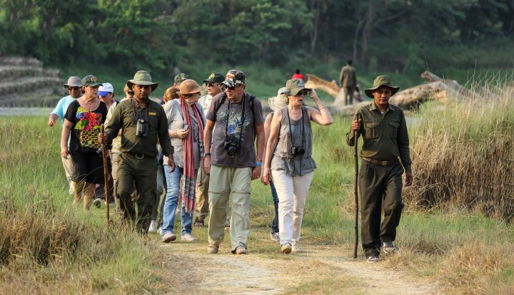 Tourist in Chitwan National Park with a certified guide